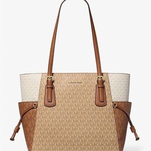 Michael Kors Tan and Cream Signature 
Voyager Large  Signature Bag